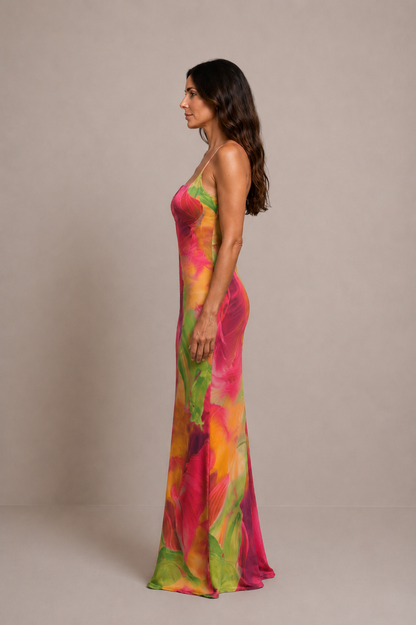 Candela | Vestido largo degradado de tirantes