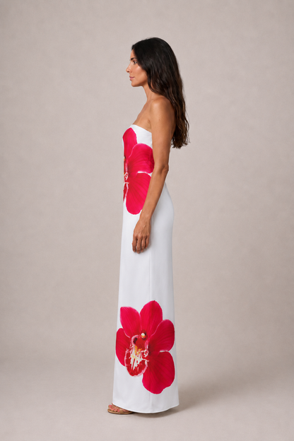 Lucía | Vestido midi floral palabra de honor
