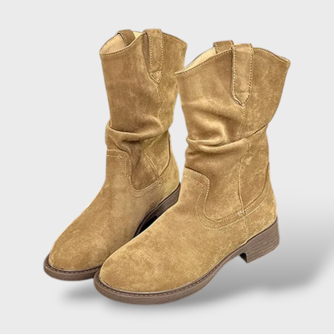 Camelia | Botas cowboy de antelina con tacón grueso