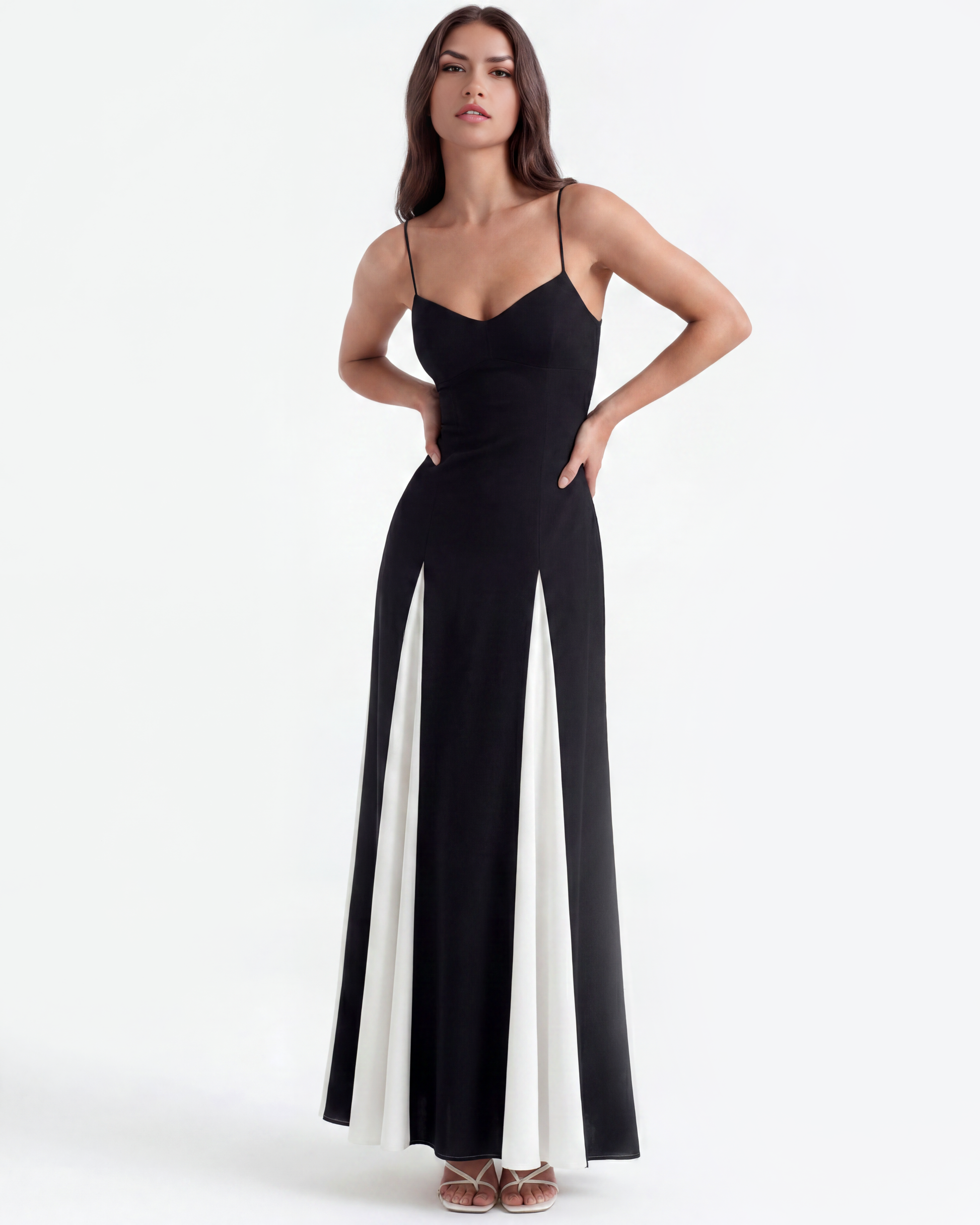 Carmina | Vestido largo bicolor de corte en A