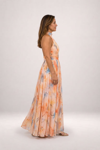 Esther | Vestido de cuello halter con estampado acuarela
