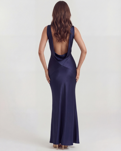 Azucena | Vestido largo satinado con espalda abierta