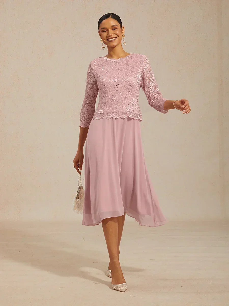 Claudia | Vestido midi de encaje con manga tres cuartos