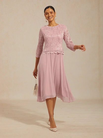 Claudia | Vestido midi de encaje con manga tres cuartos