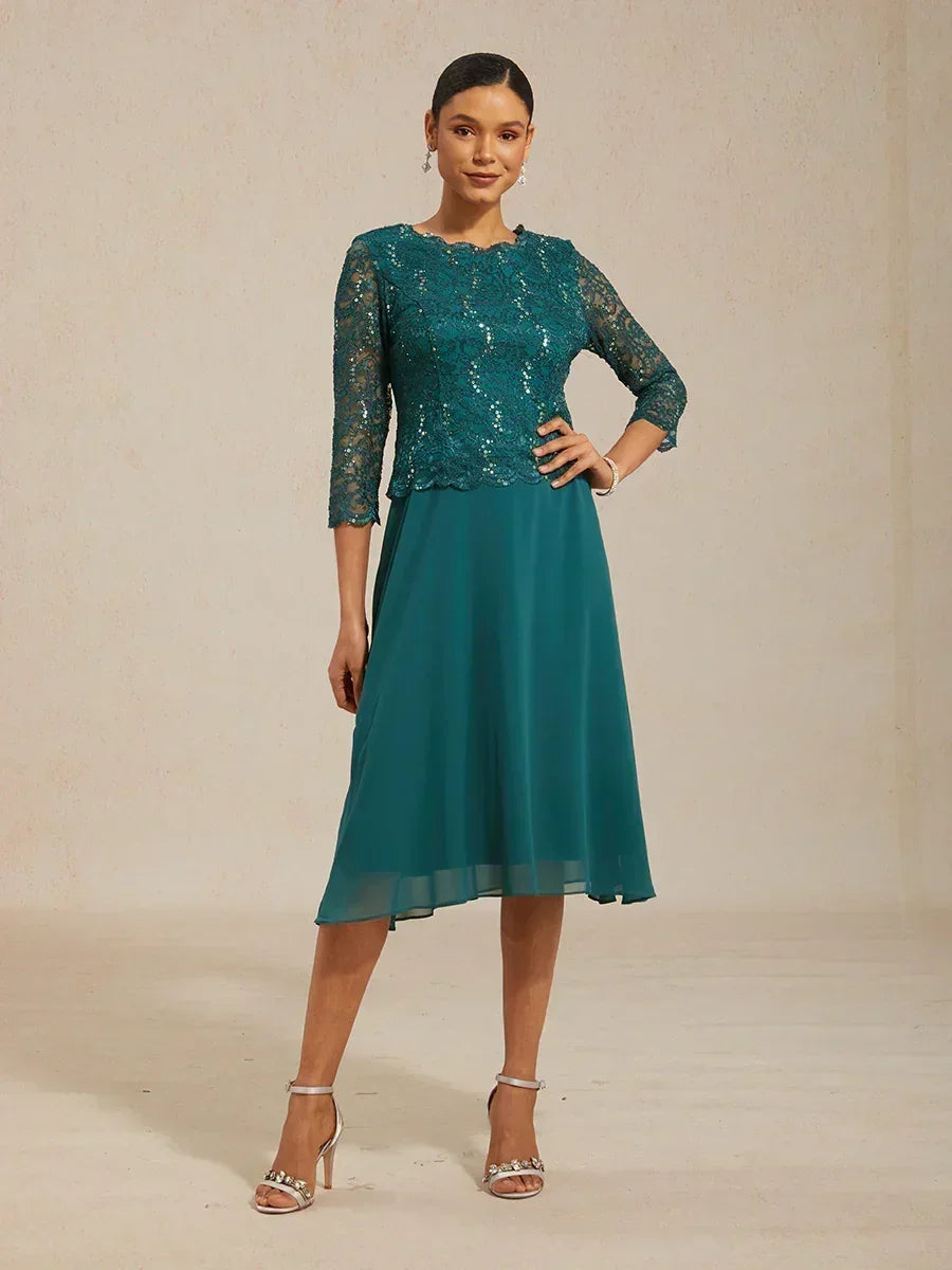 Claudia | Vestido midi de encaje con manga tres cuartos