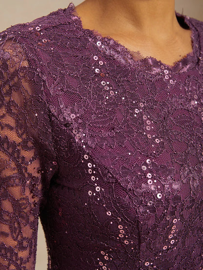 Claudia | Vestido midi de encaje con manga tres cuartos