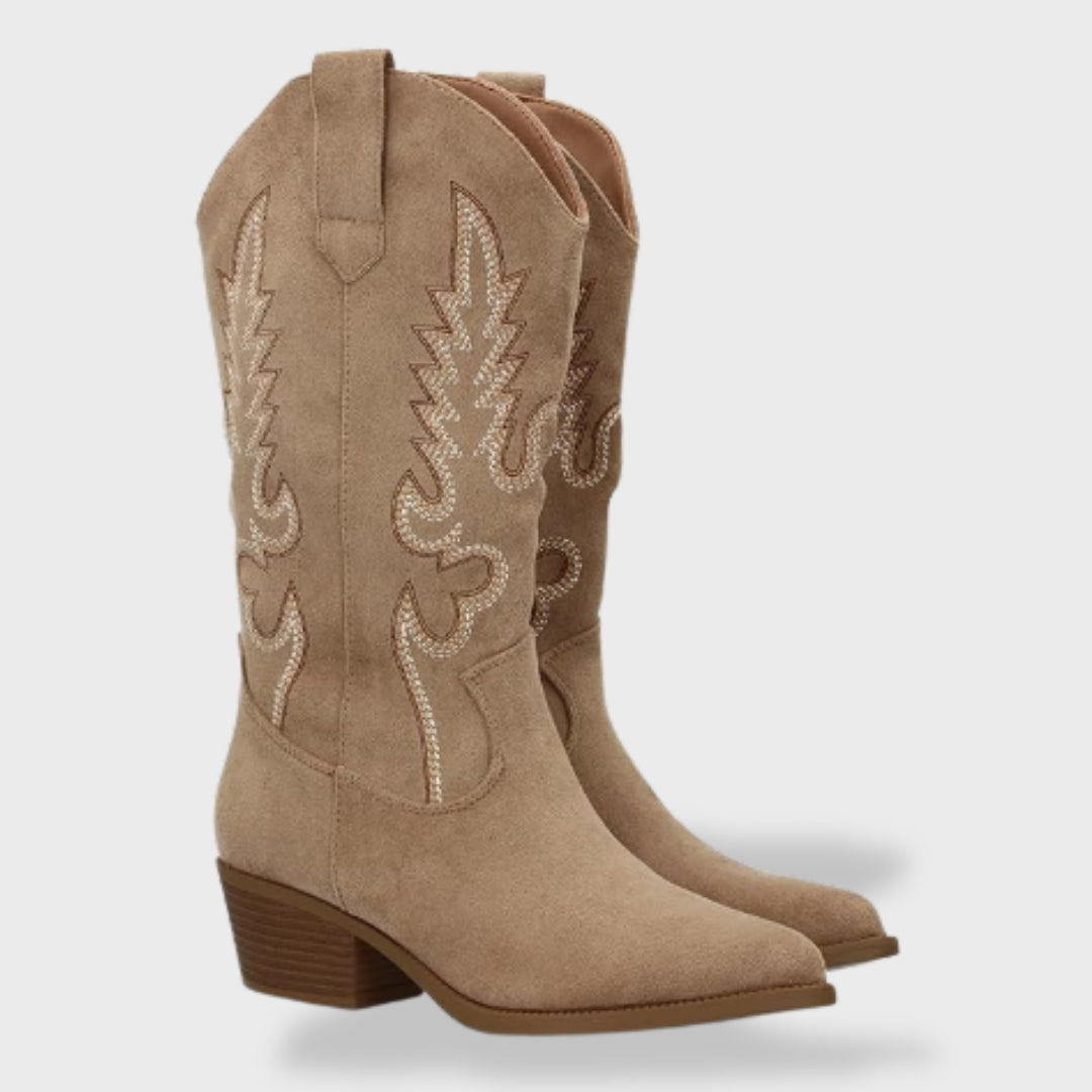 Valeria | Botas cowboy de ante con bordado