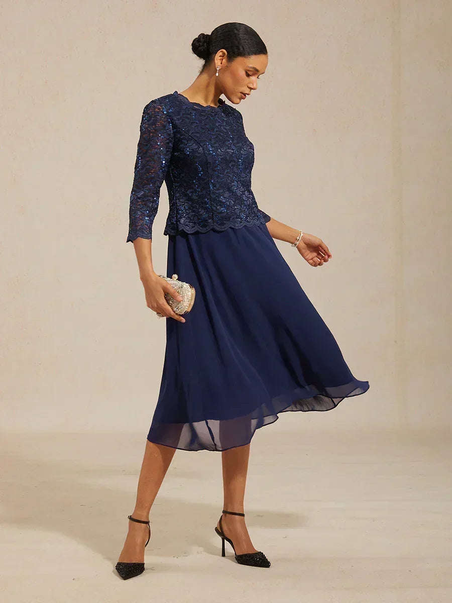 Claudia | Vestido midi de encaje con manga tres cuartos