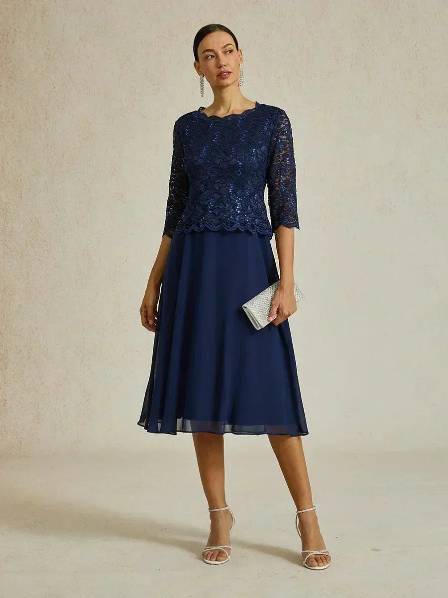 Claudia | Vestido midi de encaje con manga tres cuartos