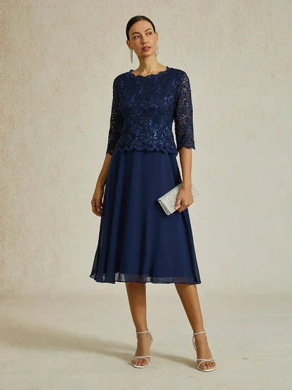 Claudia | Vestido midi de encaje con manga tres cuartos