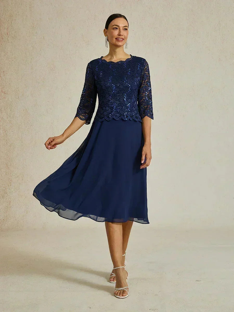 Claudia | Vestido midi de encaje con manga tres cuartos