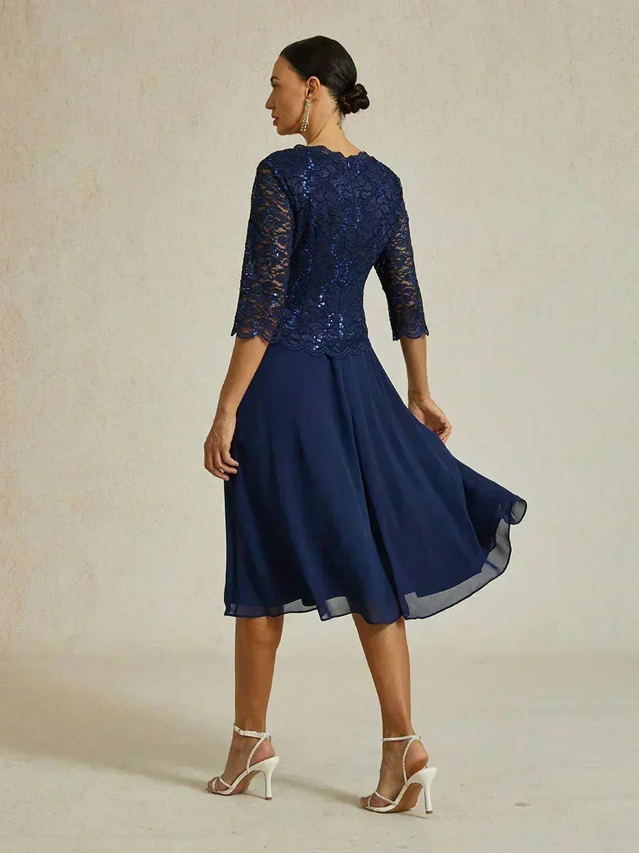 Claudia | Vestido midi de encaje con manga tres cuartos