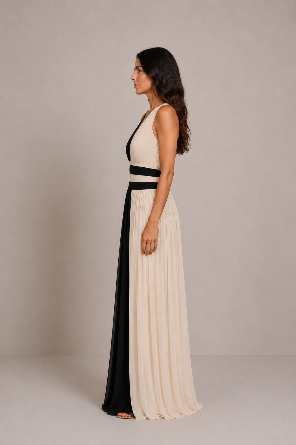 Avelina | Vestido largo bicolor con escote en V