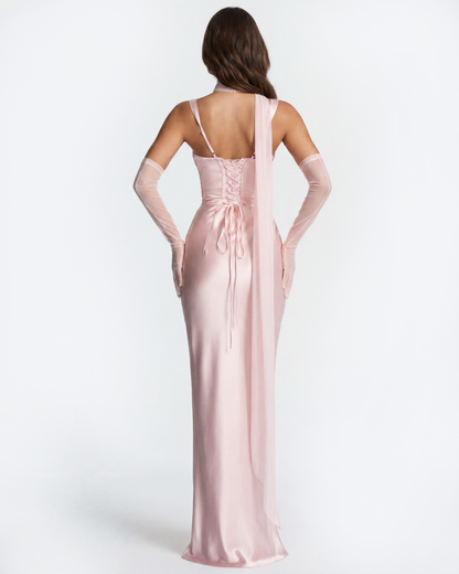 Serafina | Vestido largo satinado con escote cuadrado