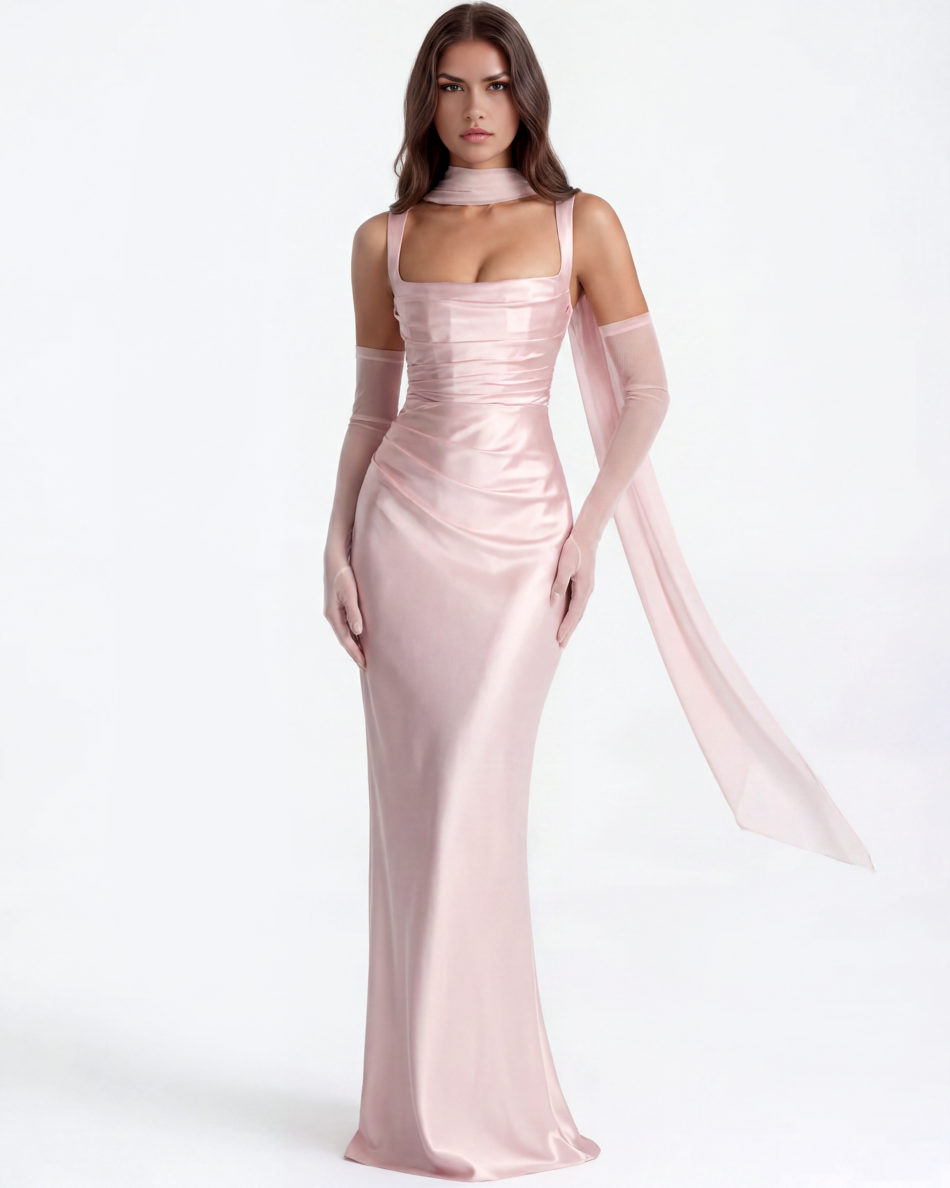 Serafina | Vestido largo satinado con escote cuadrado