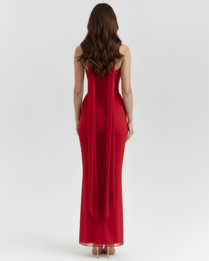 Lysandra | Conjunto largo de corsé y falda drapeada en Rojo