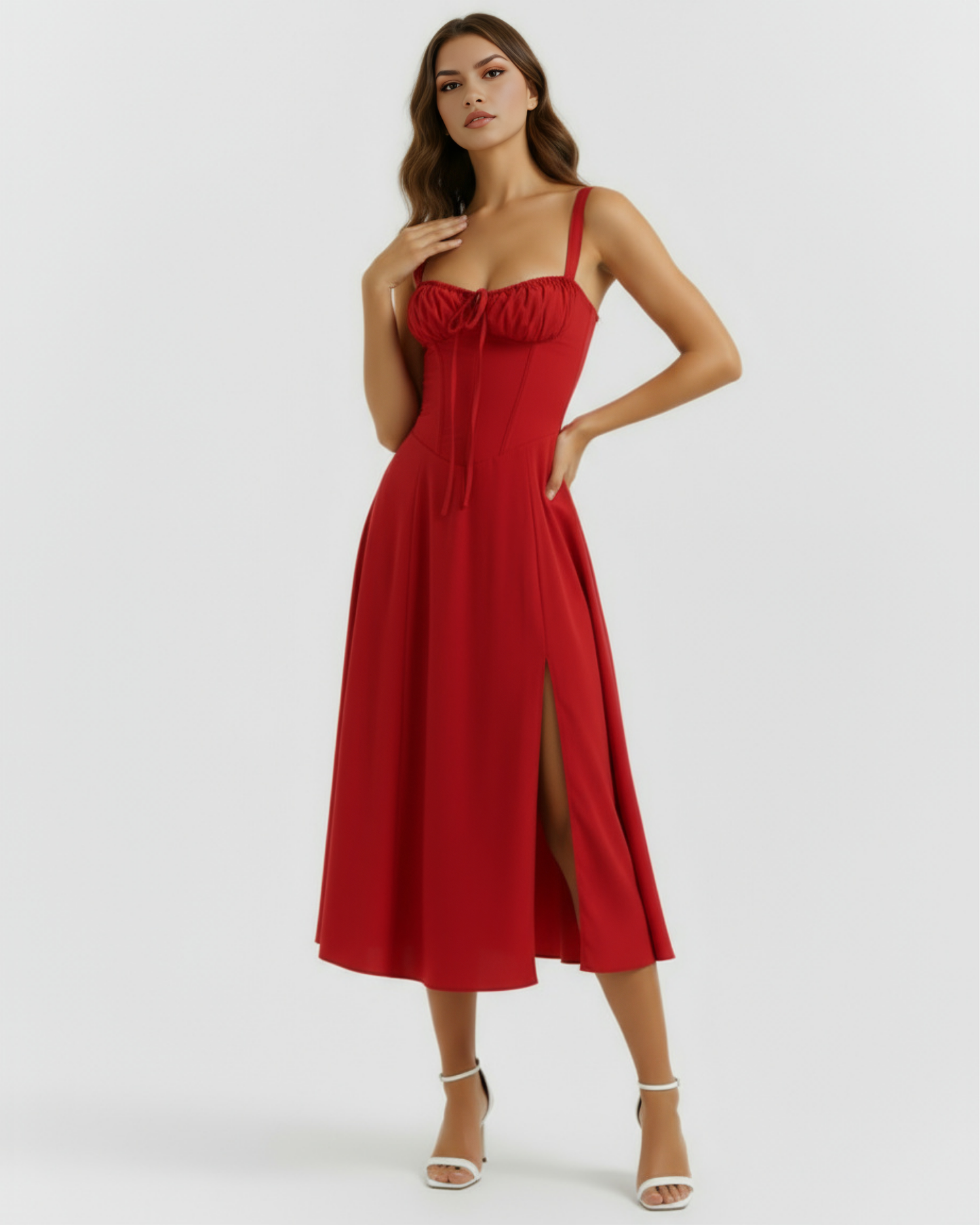 Evania | Vestido midi con corsé y abertura lateral