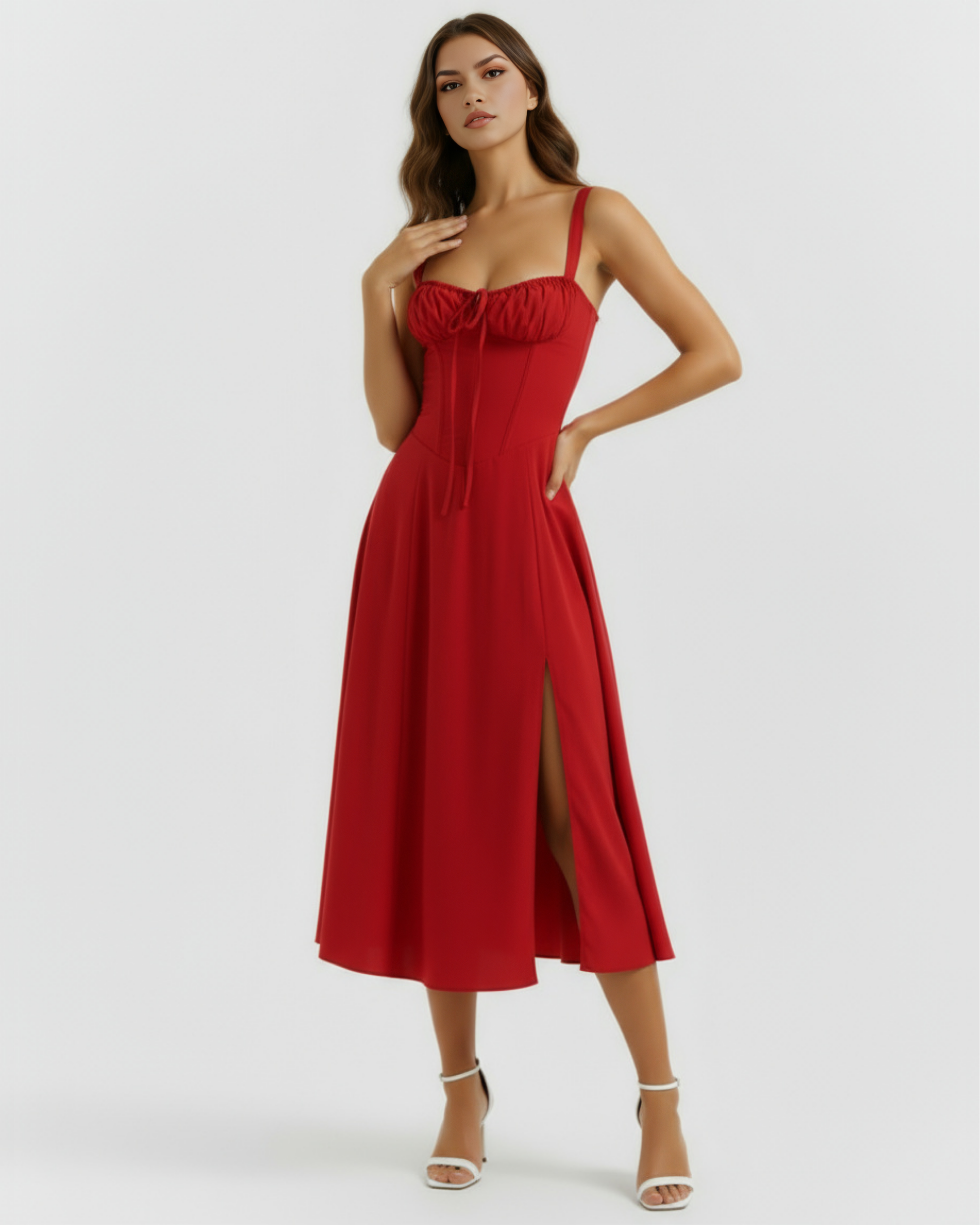 Evania | Vestido midi con corsé y abertura lateral