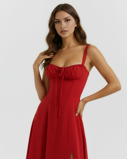 Evania | Vestido midi con corsé y abertura lateral
