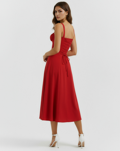 Evania | Vestido midi con corsé y abertura lateral