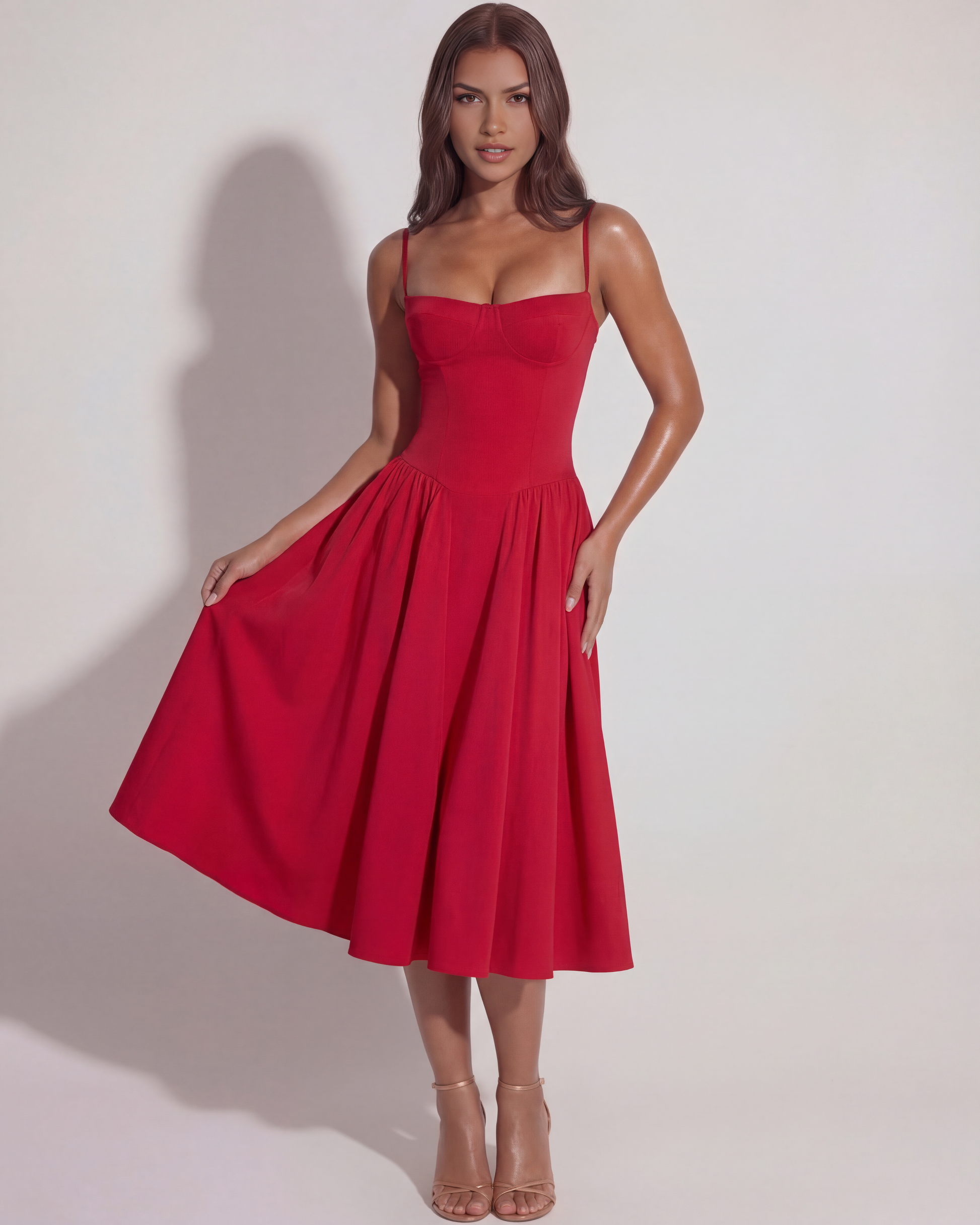 Maristela | Vestido midi con corsé y falda fluida en Blanco