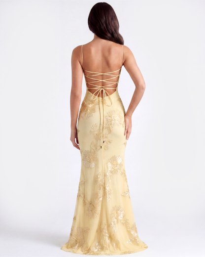 Orietta | Vestido largo con corsé floral bordado