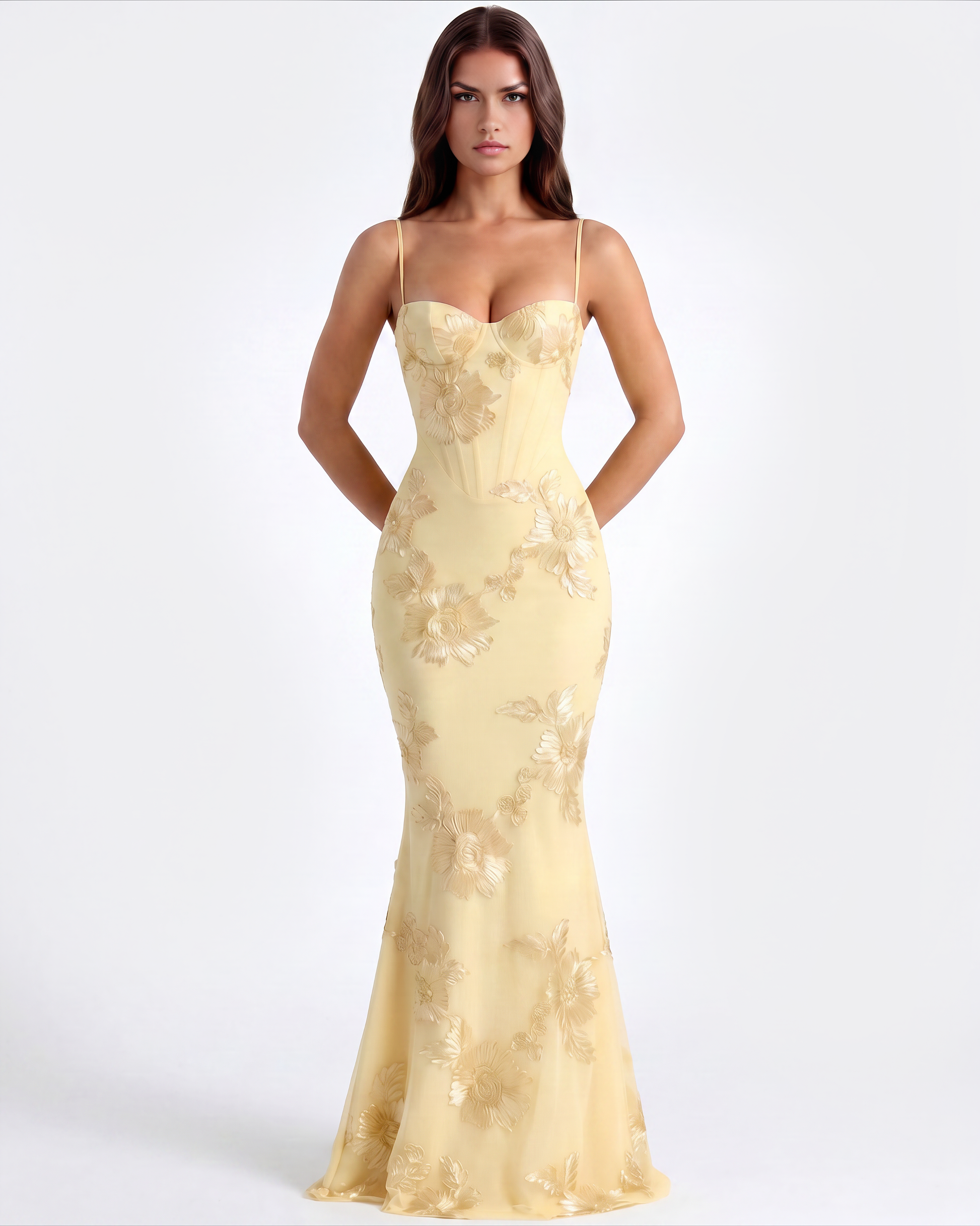 Orietta | Vestido largo con corsé floral bordado