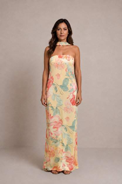 Isabella | Vestido largo floral de cuello halter
