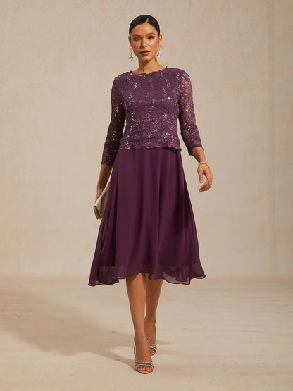Claudia | Vestido midi de encaje con manga tres cuartos
