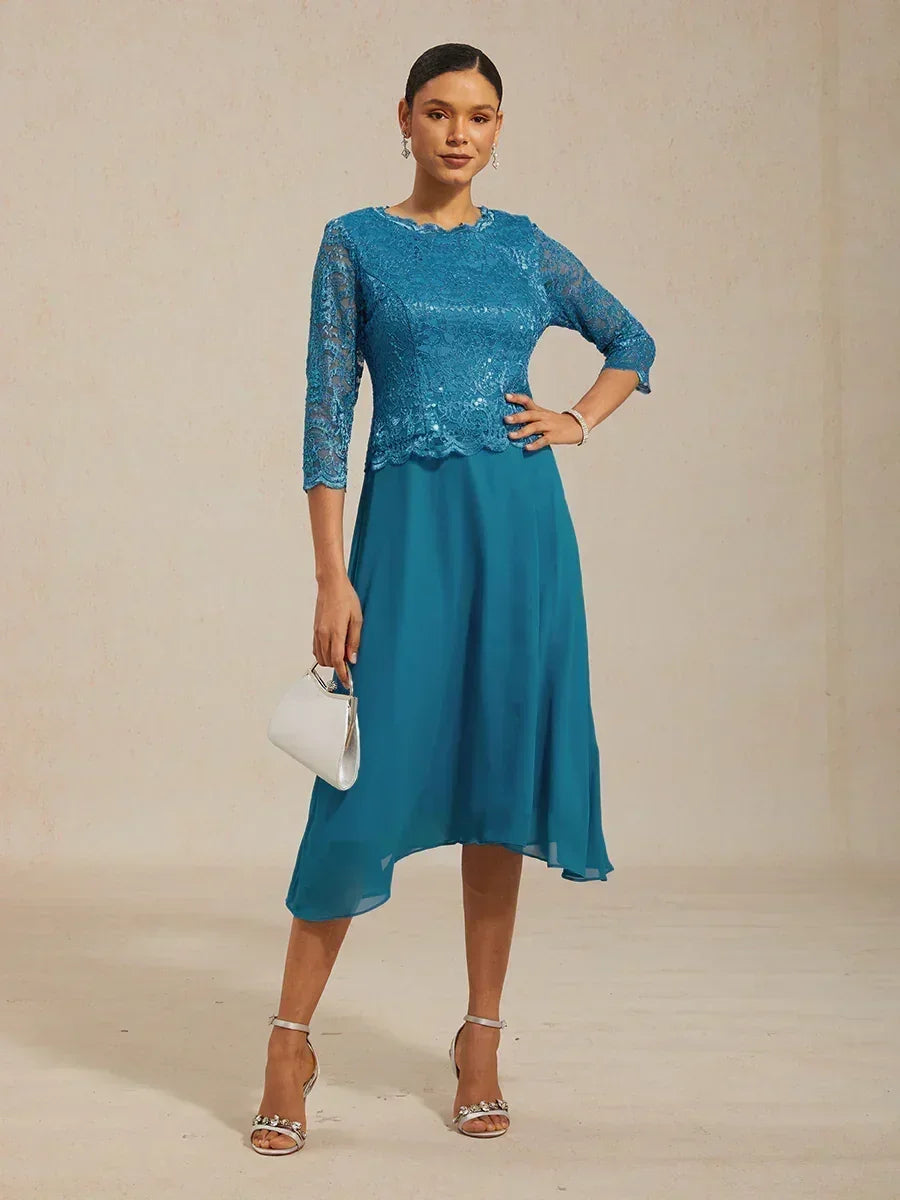 Claudia | Vestido midi de encaje con manga tres cuartos