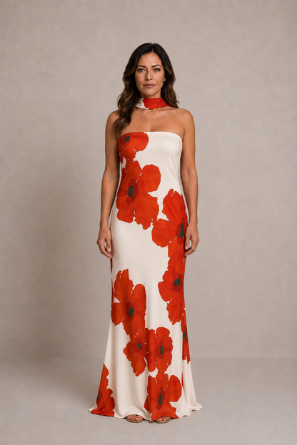 Isabella | Vestido largo floral de cuello halter