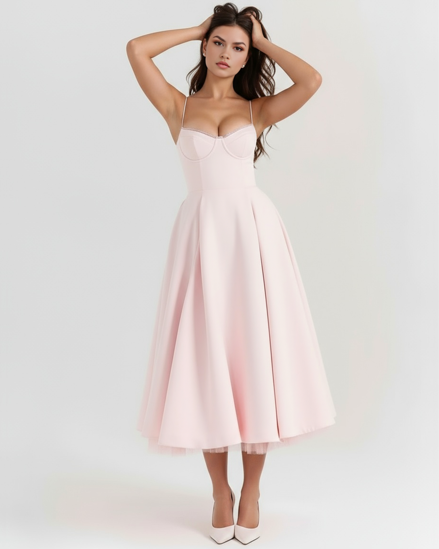 Cressida | Vestido midi con corsé y falda de tul en Azul