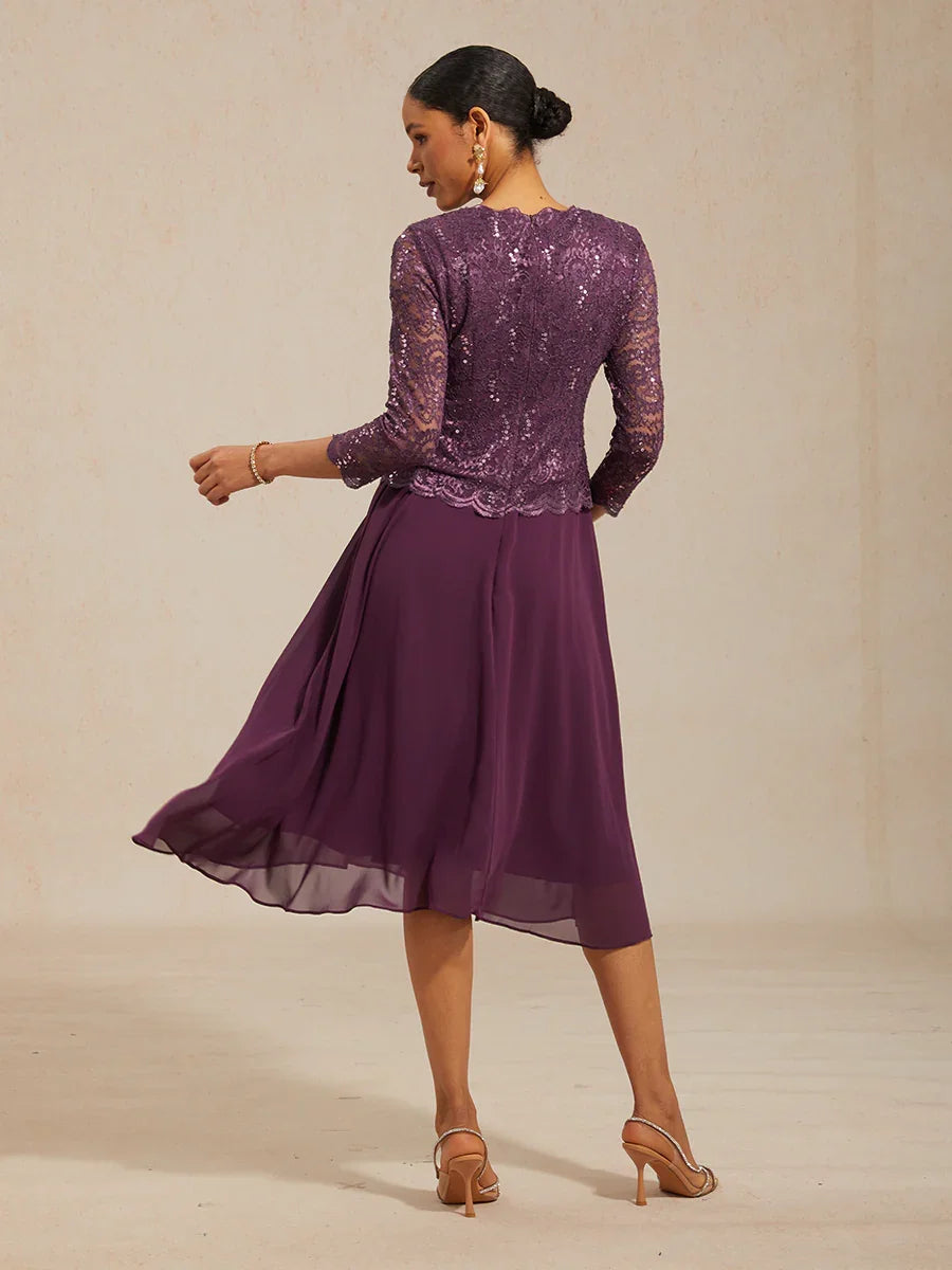 Claudia | Vestido midi de encaje con manga tres cuartos