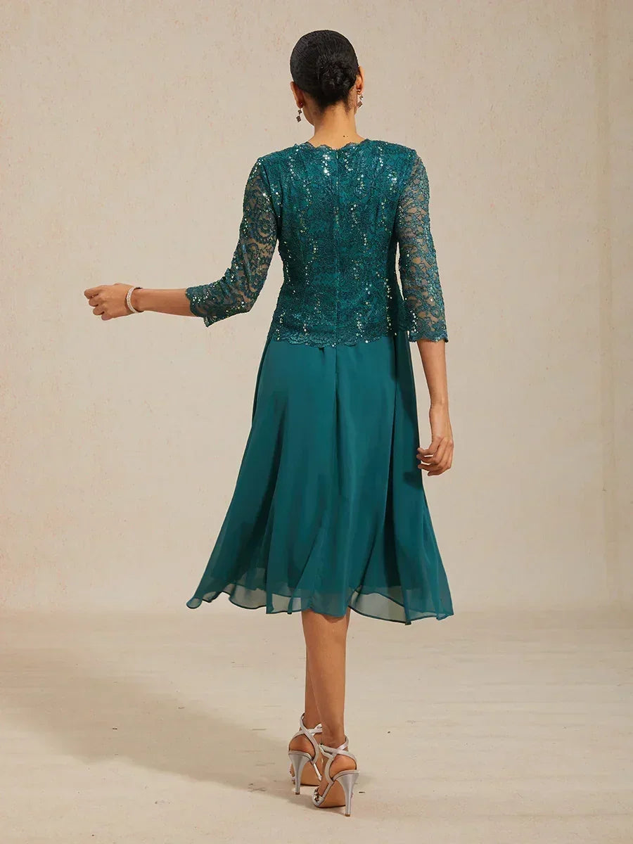 Claudia | Vestido midi de encaje con manga tres cuartos