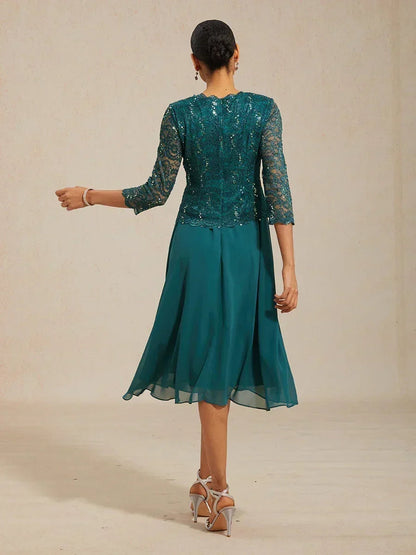 Claudia | Vestido midi de encaje con manga tres cuartos
