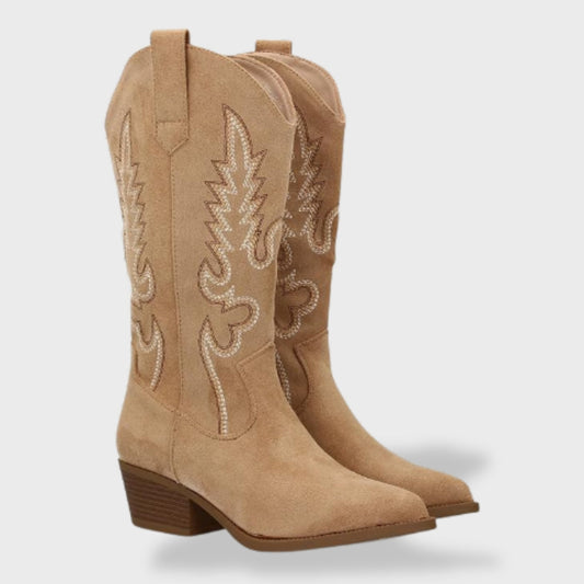 Valeria | Botas cowboy de ante con bordado