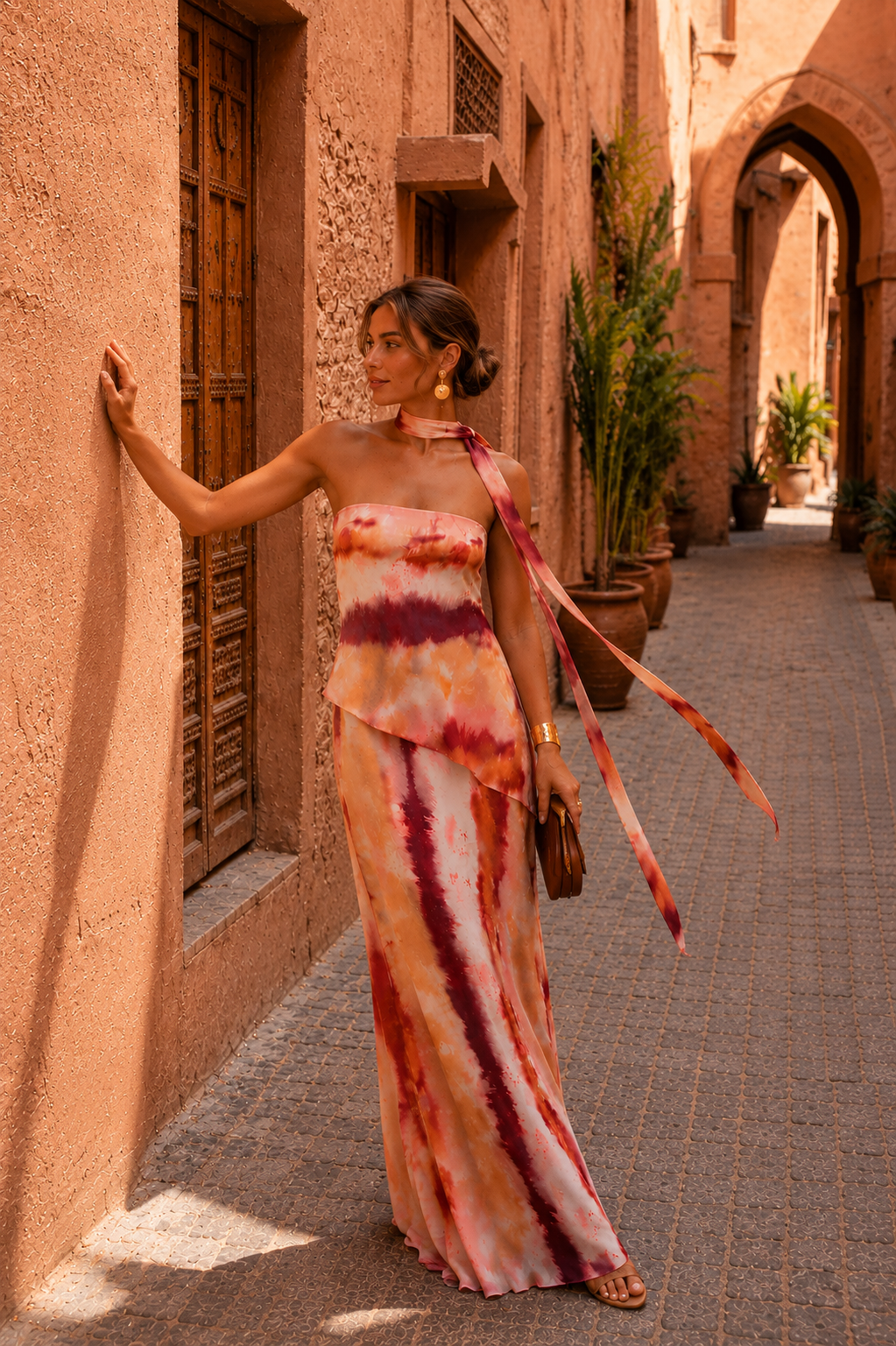 Aitana | Vestido largo estampado con escote palabra de honor