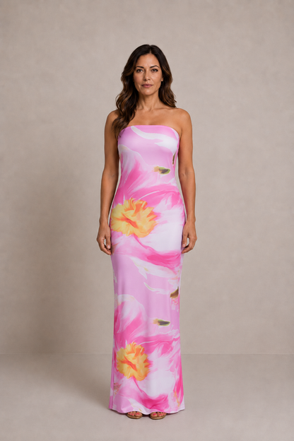 Lucía | Vestido midi floral palabra de honor