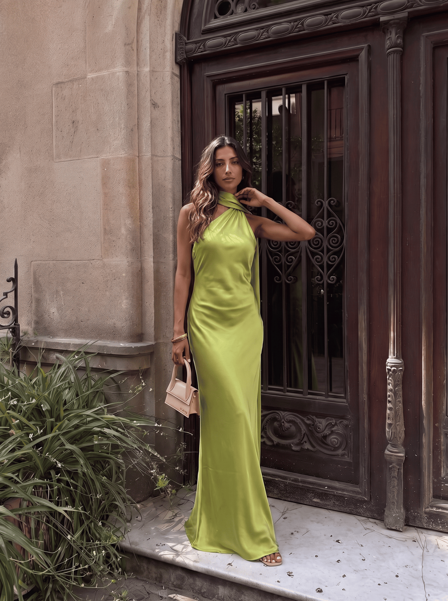 Amalfi | Vestido largo satinado con cuello halter
