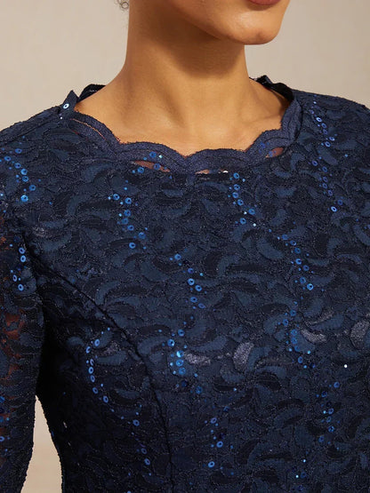 Claudia | Vestido midi de encaje con manga tres cuartos