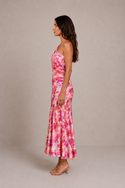 Claudia | Vestido midi estampado de un hombro