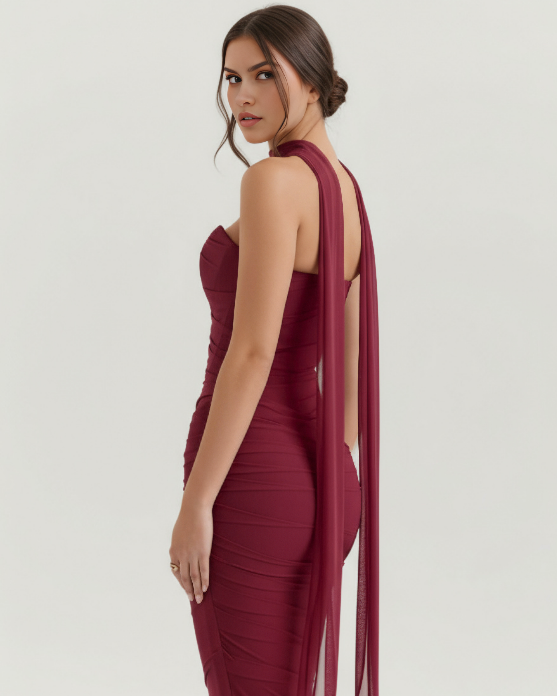 Lysandra | Conjunto largo de corsé y falda drapeada en Rosa