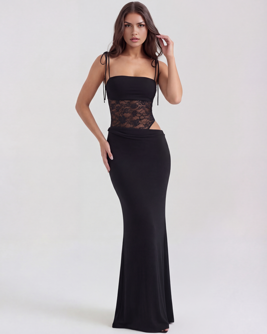 Cayetana | Vestido largo de encaje con tirantes finos en Negro