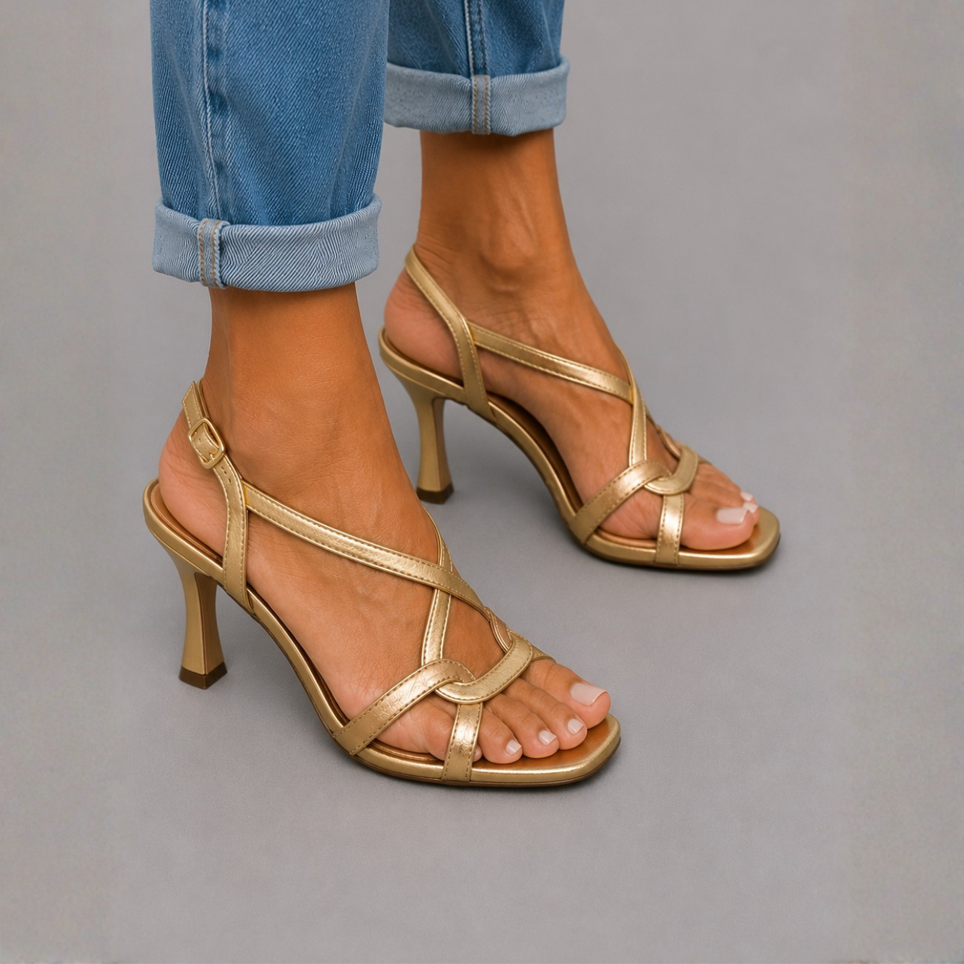 Solea | Sandalias doradas de tacón