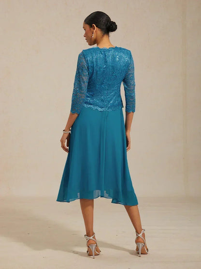 Claudia | Vestido midi de encaje con manga tres cuartos