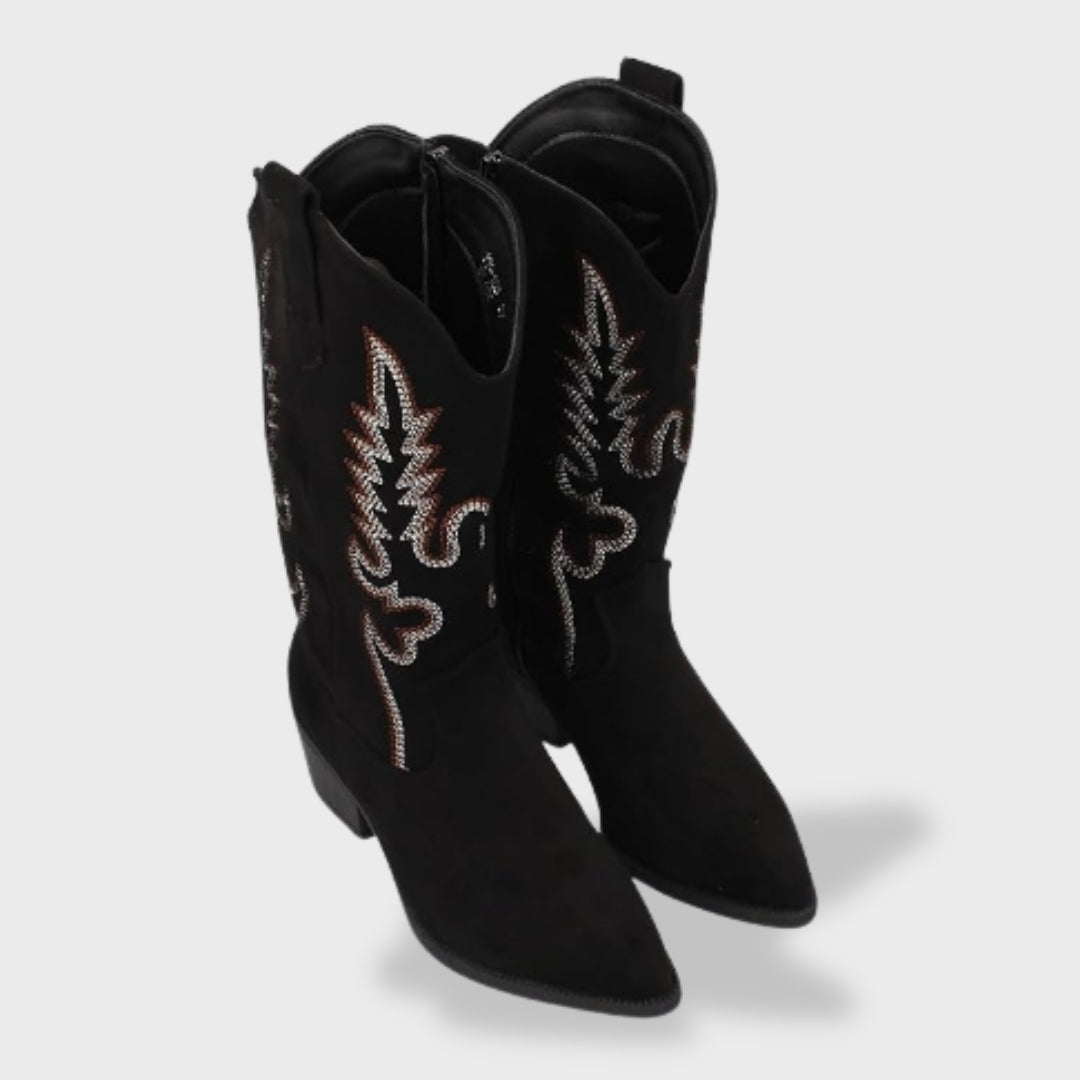 Valeria | Botas cowboy de ante con bordado