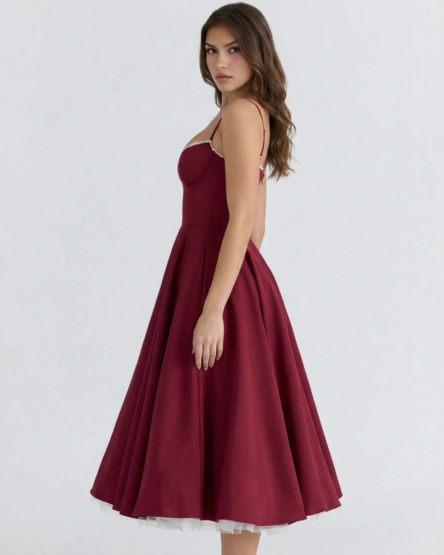 Cressida | Vestido midi con corsé y falda de tul en Azul