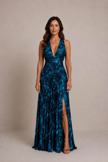Aurelia | Vestido largo plisado con escote en V