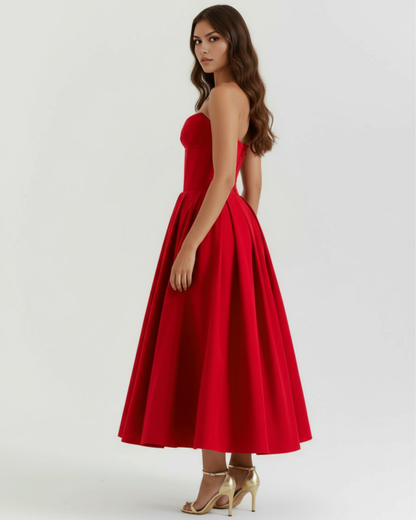 Eliora | Vestido midi strapless de falda amplia en Negro