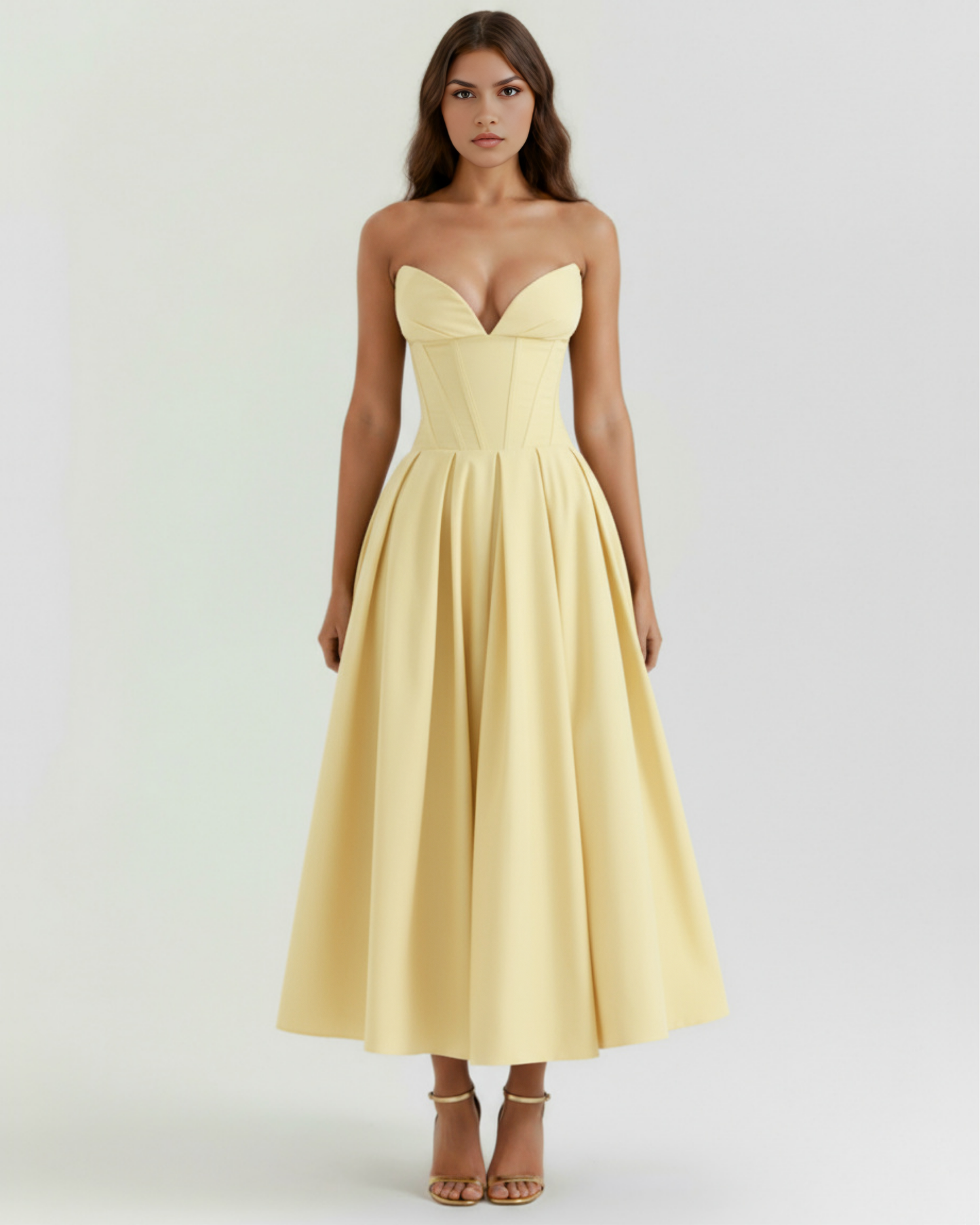 Eliora | Vestido midi strapless de falda amplia en Negro